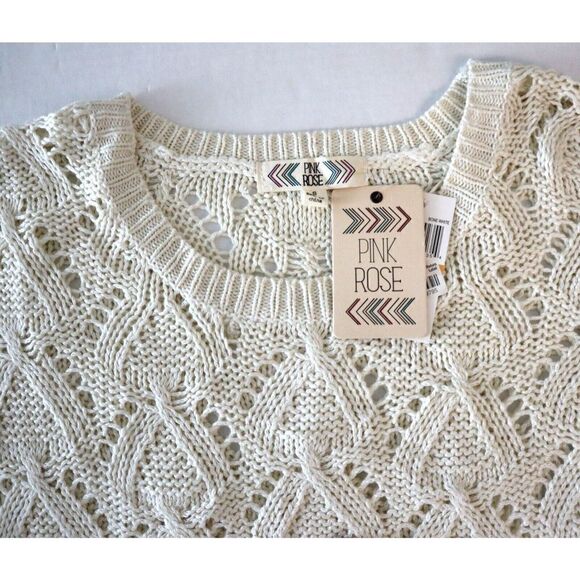 Pink Rose PF415358M Women's Sz S Bone White L/S Open Knit Scoop Neck Sweater - Picture 2 of 4